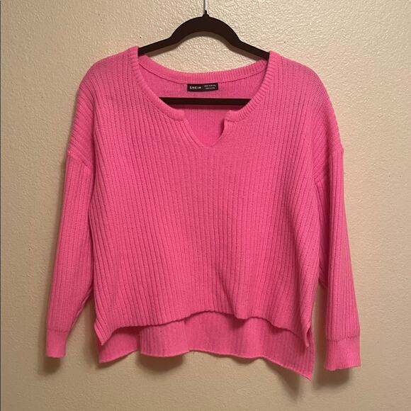 SHEIN Sweaters - SHEIN V-Neck Cropped Pink Sweater for Women